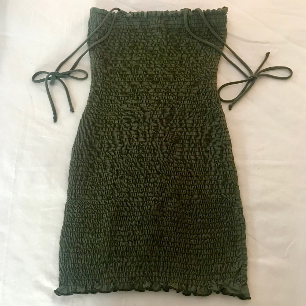 Olive Accordion Style Mini Dress